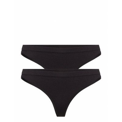 Pcsymmi Rib Thong 2-Pack Bc *Villkorat Erbjudande Stringtrosa Underkläder Svart Pieces