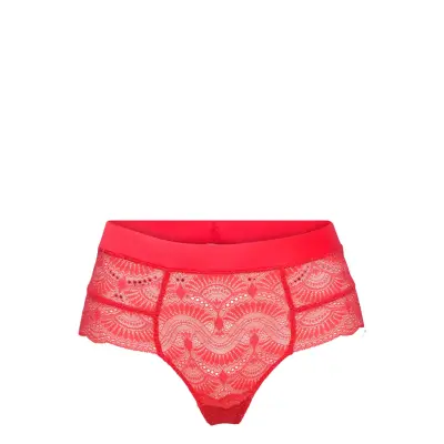 Scarlet Lace Highwaist String Lingerie Panties High Waisted Panties Röd Understatement Underwear