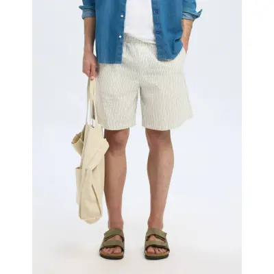 Selected Slhloose-Ace Seersucker String Shorts - Cream - XL