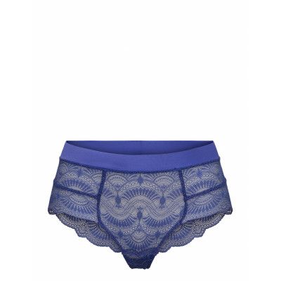 Smooth Sailor Lace Highwaist String Lingerie Panties High Waisted Panties Blå Understatement Underwear