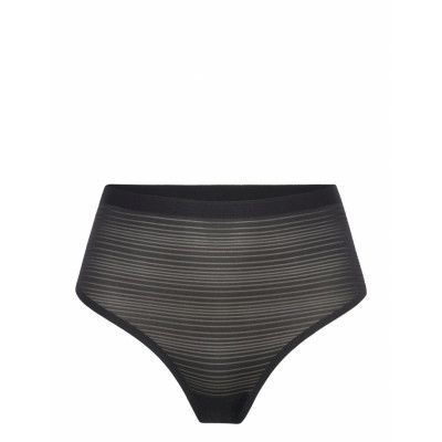 CHANTELLE Soft Stretch Stripes High Waist Thong Svart