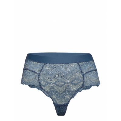 Stormy Sky Lace Highwaist String Lingerie Panties High Waisted Panties Blå Understatement Underwear