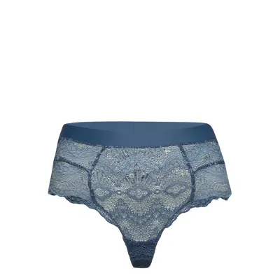 Stormy Sky Lace Highwaist String Lingerie Panties High Waisted Panties Blå Understatement Underwear