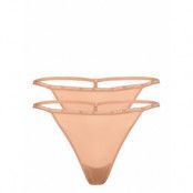 Thong 2Pk Stringtrosa Underkläder Beige Calvin Klein