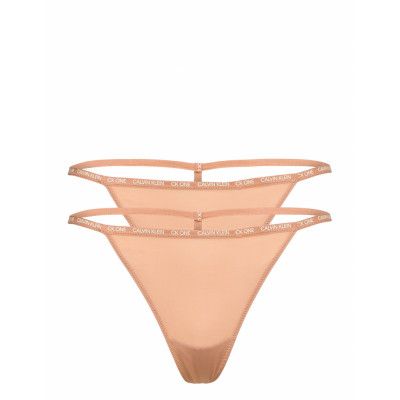 Thong 2Pk Stringtrosa Underkläder Beige Calvin Klein