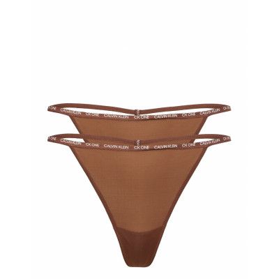 Thong 2Pk Stringtrosa Underkläder Brun Calvin Klein