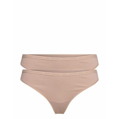 Thong 2Pk Stringtrosa Underkläder Beige Calvin Klein