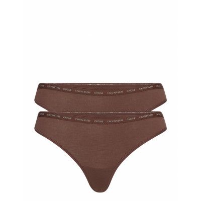 Thong 2Pk Stringtrosa Underkläder Brun Calvin Klein