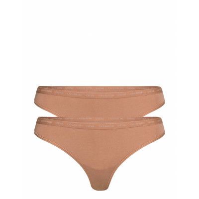 Thong 2Pk Stringtrosa Underkläder Brun Calvin Klein