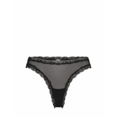 Understatement Underwear Mesh Lace Trim Thong Svart