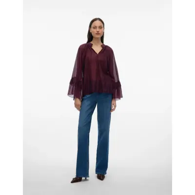 Vero Moda Vmjenna 7/8 Frill Top Wvn Ga - Red - XS