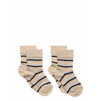 2 Pack Thin Striped Socks Sockor Strumpor Beige FUB