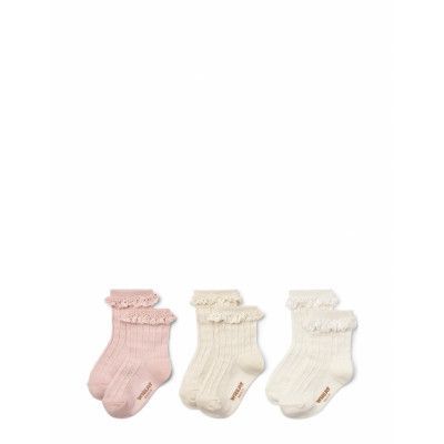 3 Pk Naja Lace Socks Sockor Strumpor Pink Wheat