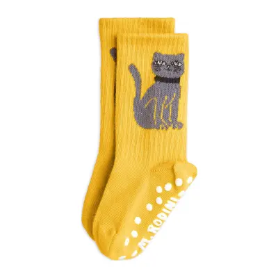 Mini Rodini Cat 1-Pack Anti-Slip Socks Gul