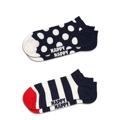 Happy Socks 2-Pack Big Dot Stripe Low Socks Marinblå