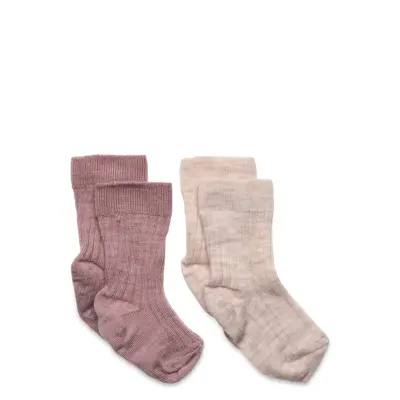 Lindex 2-Pakning Sokker I Ullblanding Rosa