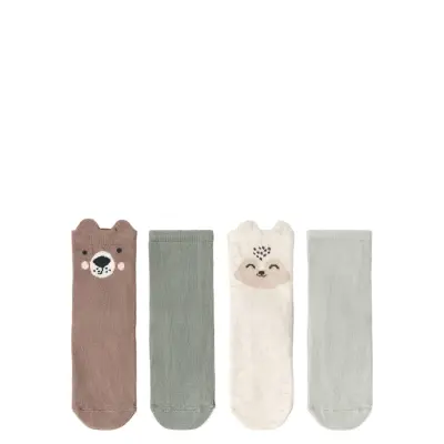 Lindex Sock 4 Pack Forest Animal Multi/patterned