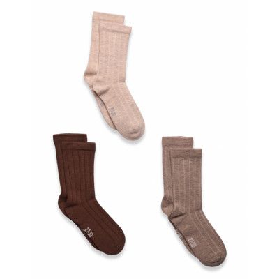Minymo Wool Socks - Rib 3-Pack Brun