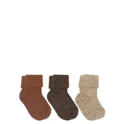 Mp Denmark Wool Rib Baby Socks - 3-Pack Brun