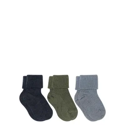 Mp Denmark Wool Rib Baby Socks - 3-Pack Marinblå