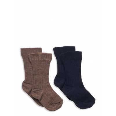 Sock 2P Bab Rib Wool Sockor Strumpor Multi/patterned Lindex