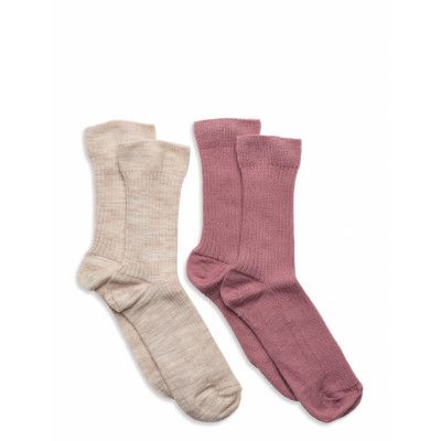 Lindex Sock 2P Bg Wool Rib Multi/patterned
