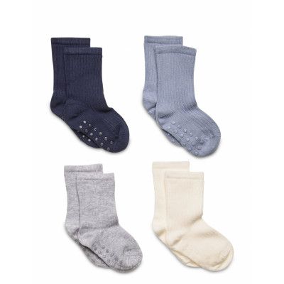 Sock Bab 4P Ribb Sock Strumpor Non-slip Blue Lindex