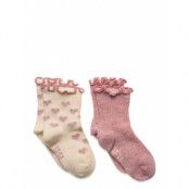 Socks W. Lettuce Hem Sockor Strumpor Pink Minymo