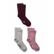 Wool Socks - Rib 3-Pack Sockor Strumpor Pink Minymo