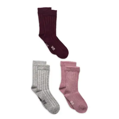 Minymo Wool Socks - Rib 3-Pack Rosa
