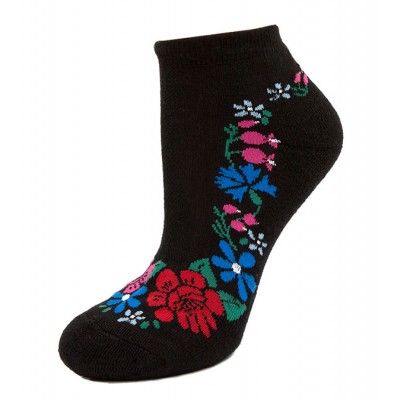 Woolsmile - Låga Ullstrumpor - Svart med rosor