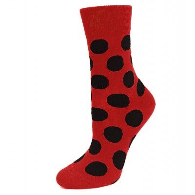 Woolsmile - Ullstrumpor - Röd strumpa med Svarta prickar