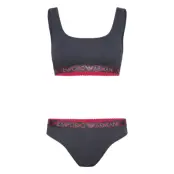 Emporio Armani Ladies Knitted Bralette Bra & Brazilian Brief Blå