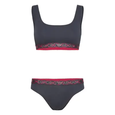 Emporio Armani Ladies Knitted Bralette Bra & Brazilian Brief Blå