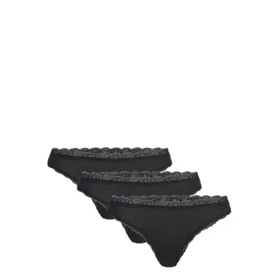 Lindex Brief 3 P Em Lace Thong Reg Co - Black - L