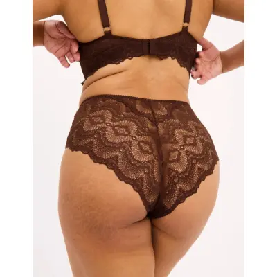 Understatement Underwear Lace Mesh Highwaist Briefs - Brown - L